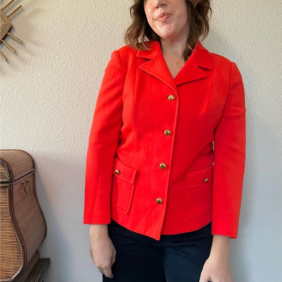 Vintage 60s 70s Butte Knit orange red poly wool blend blazer retro funky S-M - Picture 1 of 11